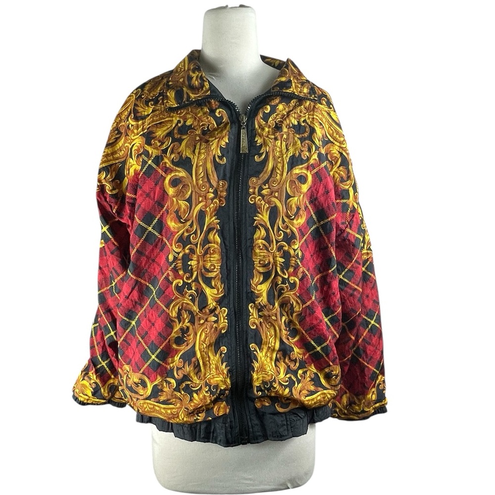 Adolfo Sport Elegant Retro Red and Gold Lightweight Bomber Jacket, Size Small